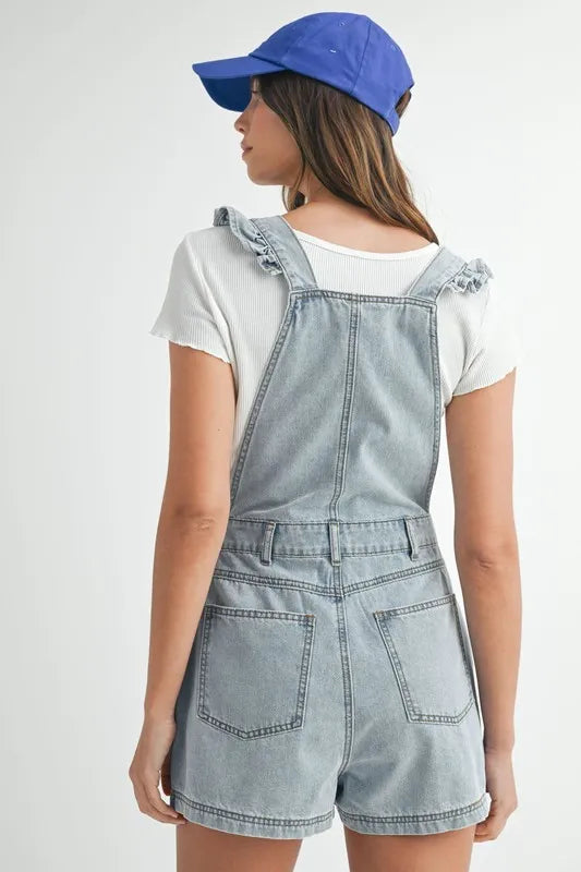 MABLE Square Neck Ruffle Shoulder Denim Overall Romper-MABLE-Lt Denim-S-Urbanheer