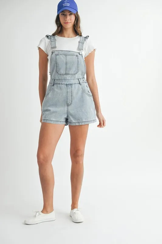 MABLE Square Neck Ruffle Shoulder Denim Overall Romper-MABLE-Lt Denim-S-Urbanheer