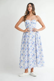 MABLE Sweetheart Neckline Floral Printed Midi Dress-MABLE-Blue-S-Urbanheer