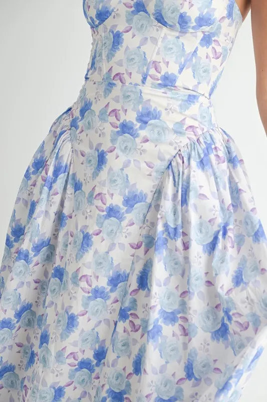 MABLE Sweetheart Neckline Floral Printed Midi Dress-MABLE-Blue-S-Urbanheer