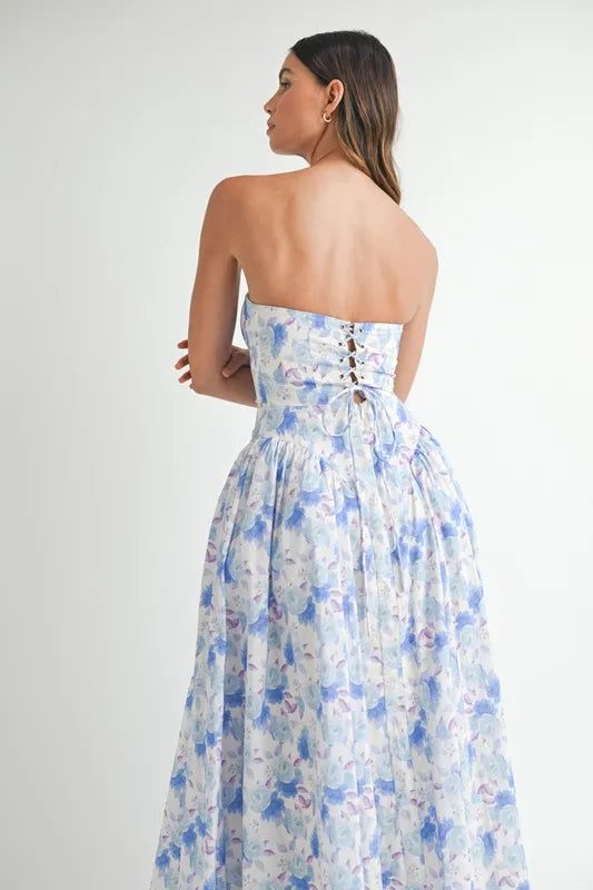 MABLE Sweetheart Neckline Floral Printed Midi Dress-MABLE-Blue-S-Urbanheer