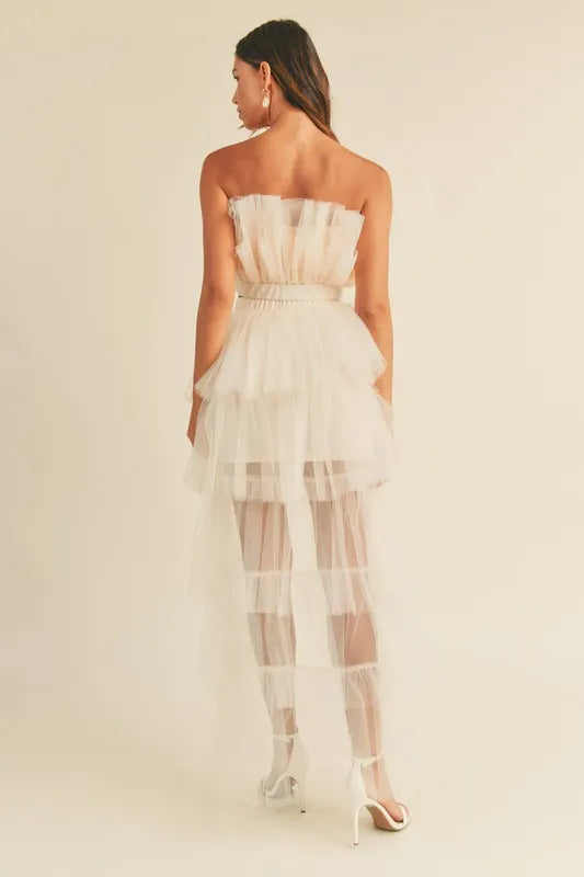 MABLE Tulle Tube Ruffle Crop Top and High Low Maxi Skirt Set-MABLE-Cream-S-Urbanheer