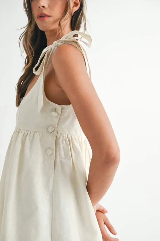 MABLE Zig Zag Embroidered Shoulder Tie Mini Dress-MABLE-Cream-S-Urbanheer