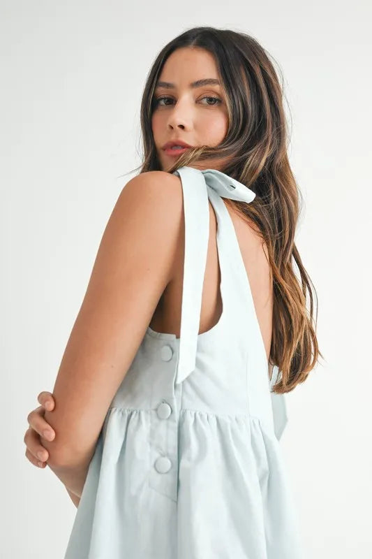 MABLE Zig Zag Embroidered Shoulder Tie Mini Dress-MABLE-Lt Blue-S-Urbanheer