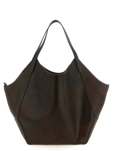 Brunello Cucinelli Reversible Lizard Effect Leather Duo Shopping Bag