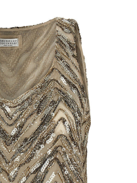 Brunello Cucinelli Dazzling Chevron Embroidery Top