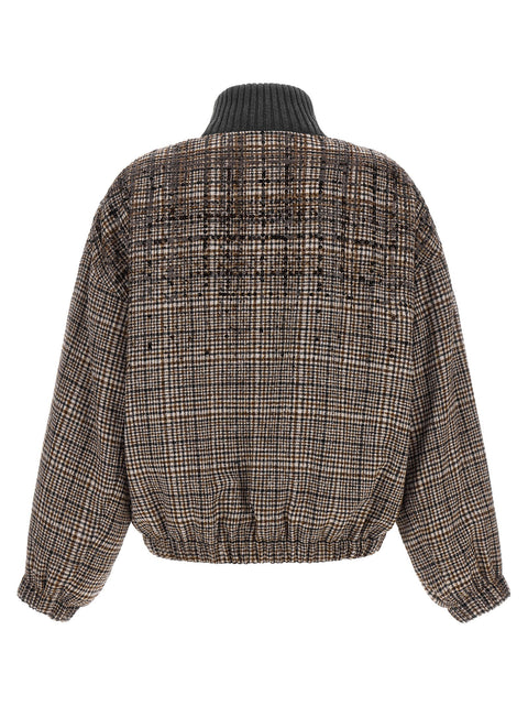 Brunello Cucinelli Sequin Check Bomber Jacket