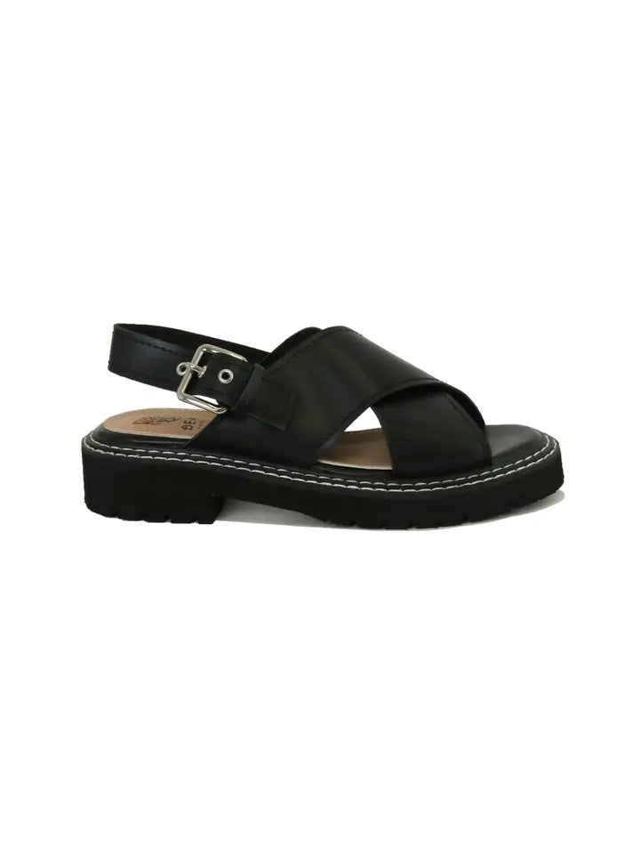 MILLIE-06 Cross Front Flat Sandals Black-Sandals-BEAST FASHION-A RUN-Black-Urbanheer