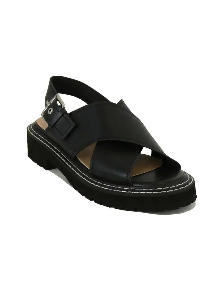 MILLIE-06 Cross Front Flat Sandals Black-Sandals-BEAST FASHION-A RUN-Black-Urbanheer