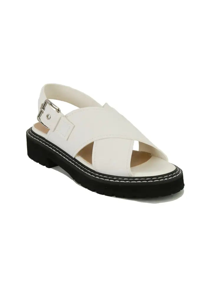 MILLIE-06 Cross Front Flat Sandals White-Sandals-BEAST FASHION-A RUN-White-Urbanheer