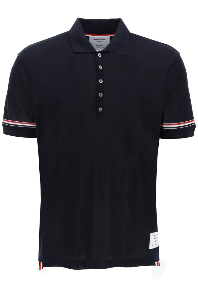 Thom Browne Tricolor Intarsia Polo Shirt Black-THOM BROWNE-1-Urbanheer