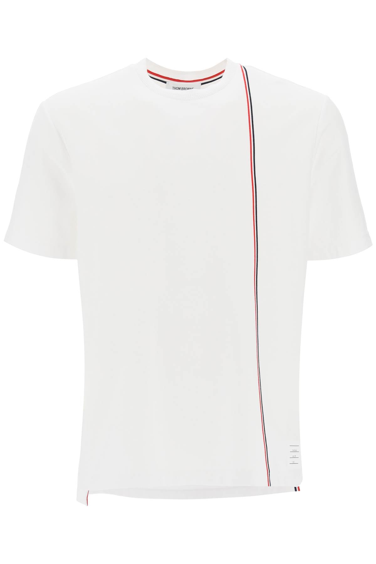 Thom Browne Crewneck T-Shirt With Tricolor Intarsia White-T-Shirt-THOM BROWNE-1-Urbanheer