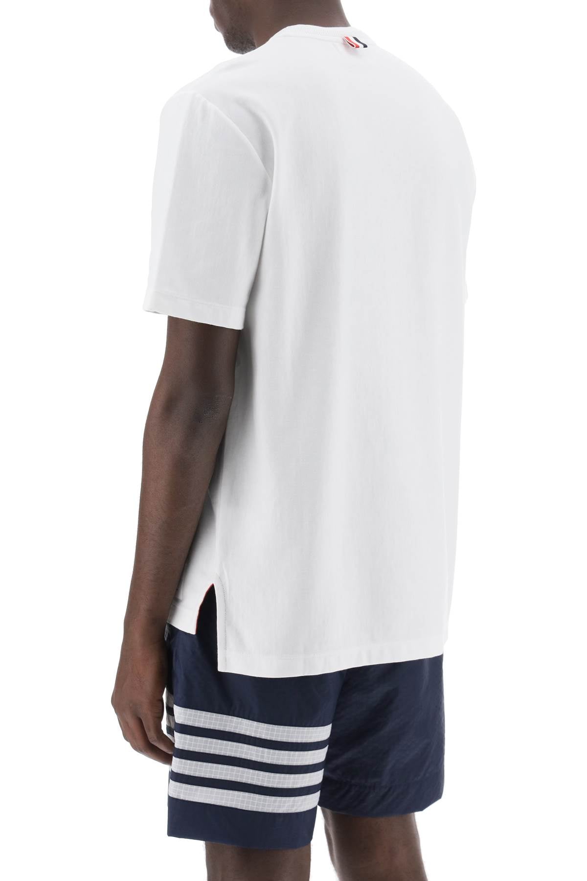 Thom Browne Crewneck T-Shirt With Tricolor Intarsia White-T-Shirt-THOM BROWNE-1-Urbanheer