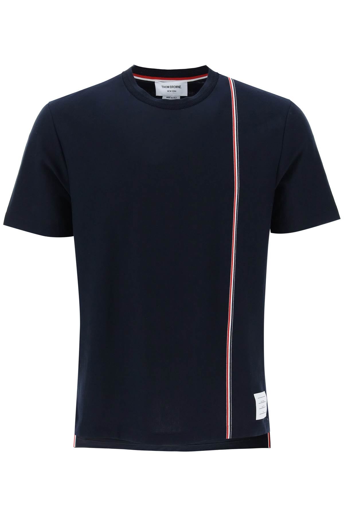 Thom Browne Crewneck T-Shirt With Tricolor Intarsia Blue-T-Shirt-THOM BROWNE-2-Urbanheer