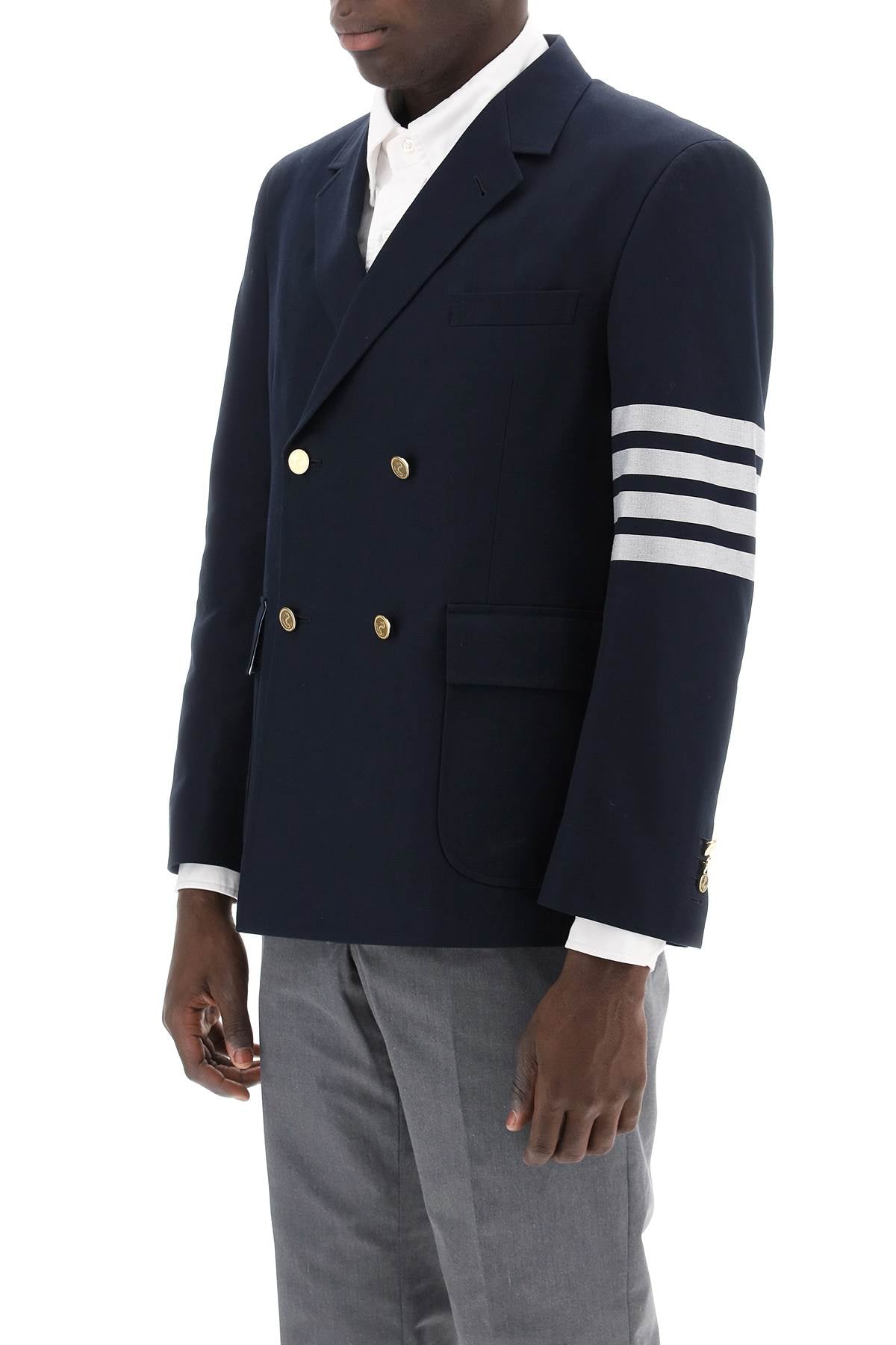 Thom Browne 4-Bar Double-Breasted Jacket-THOM BROWNE-Blue-1-Urbanheer