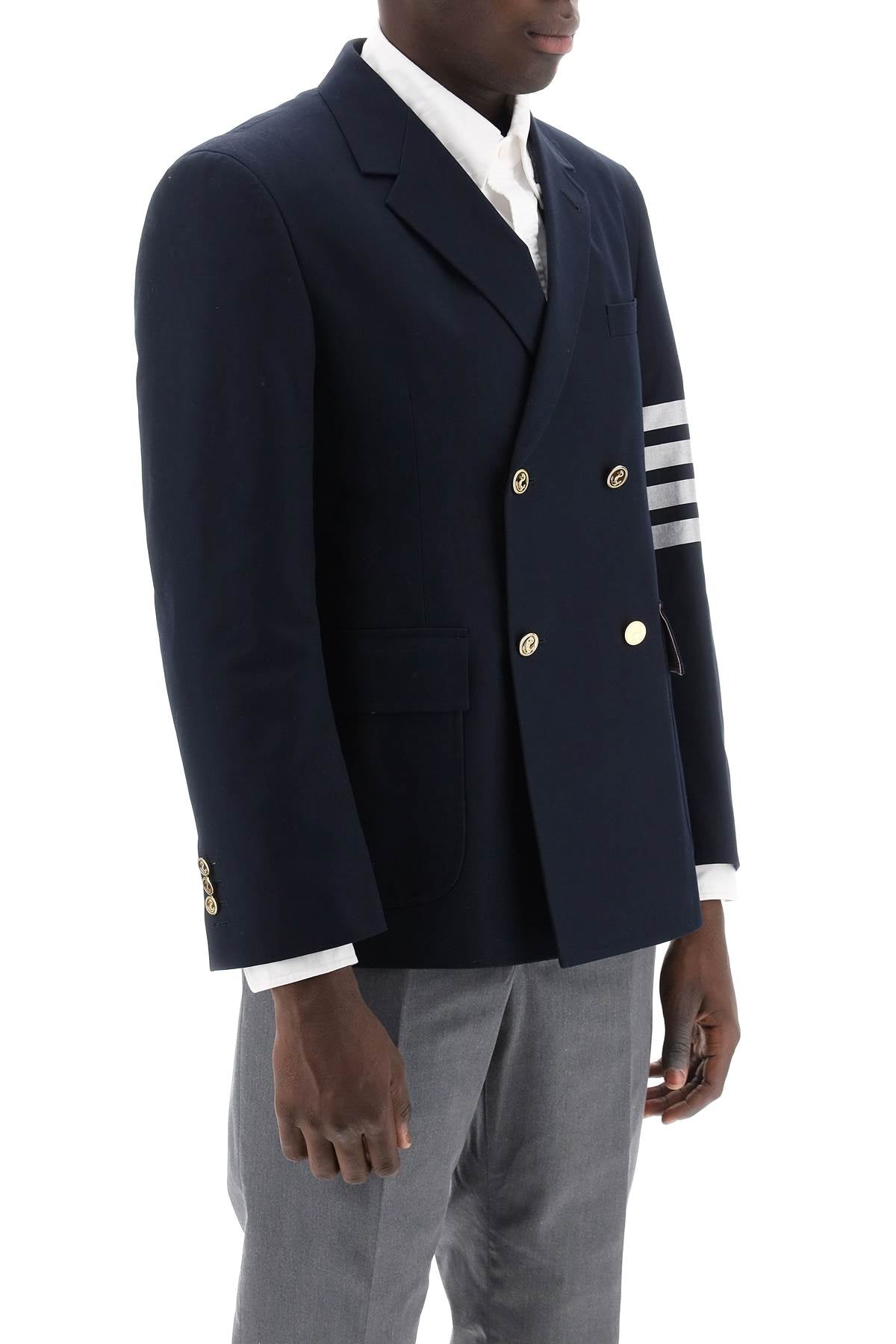 Thom Browne 4-Bar Double-Breasted Jacket-THOM BROWNE-Blue-1-Urbanheer