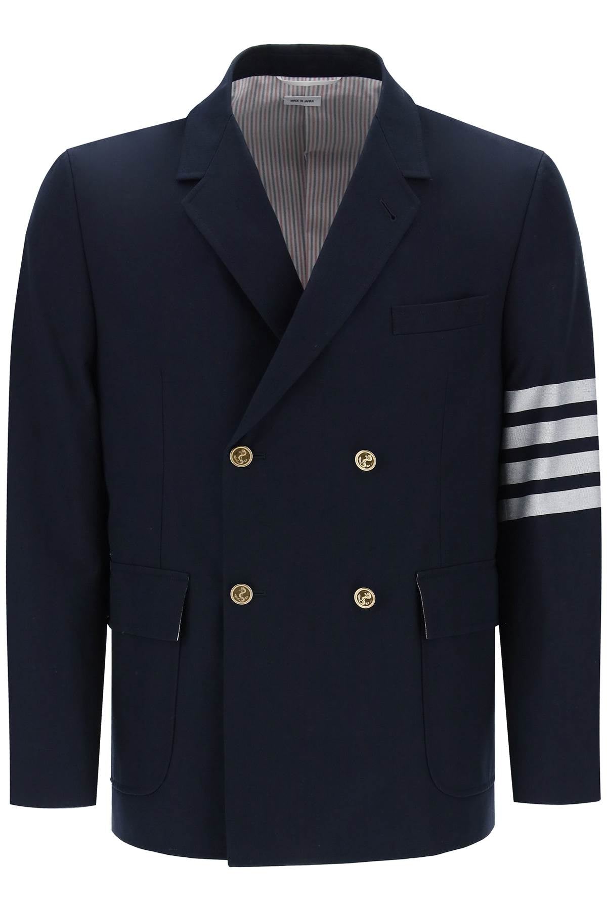 Thom Browne 4-Bar Double-Breasted Jacket-THOM BROWNE-Blue-1-Urbanheer