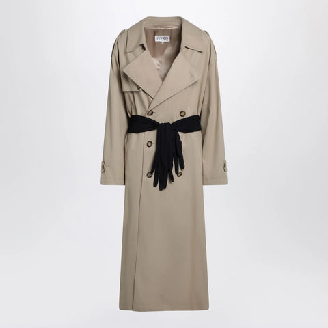 MM6 Maison Margiela Beige cotton trench coat with gloves