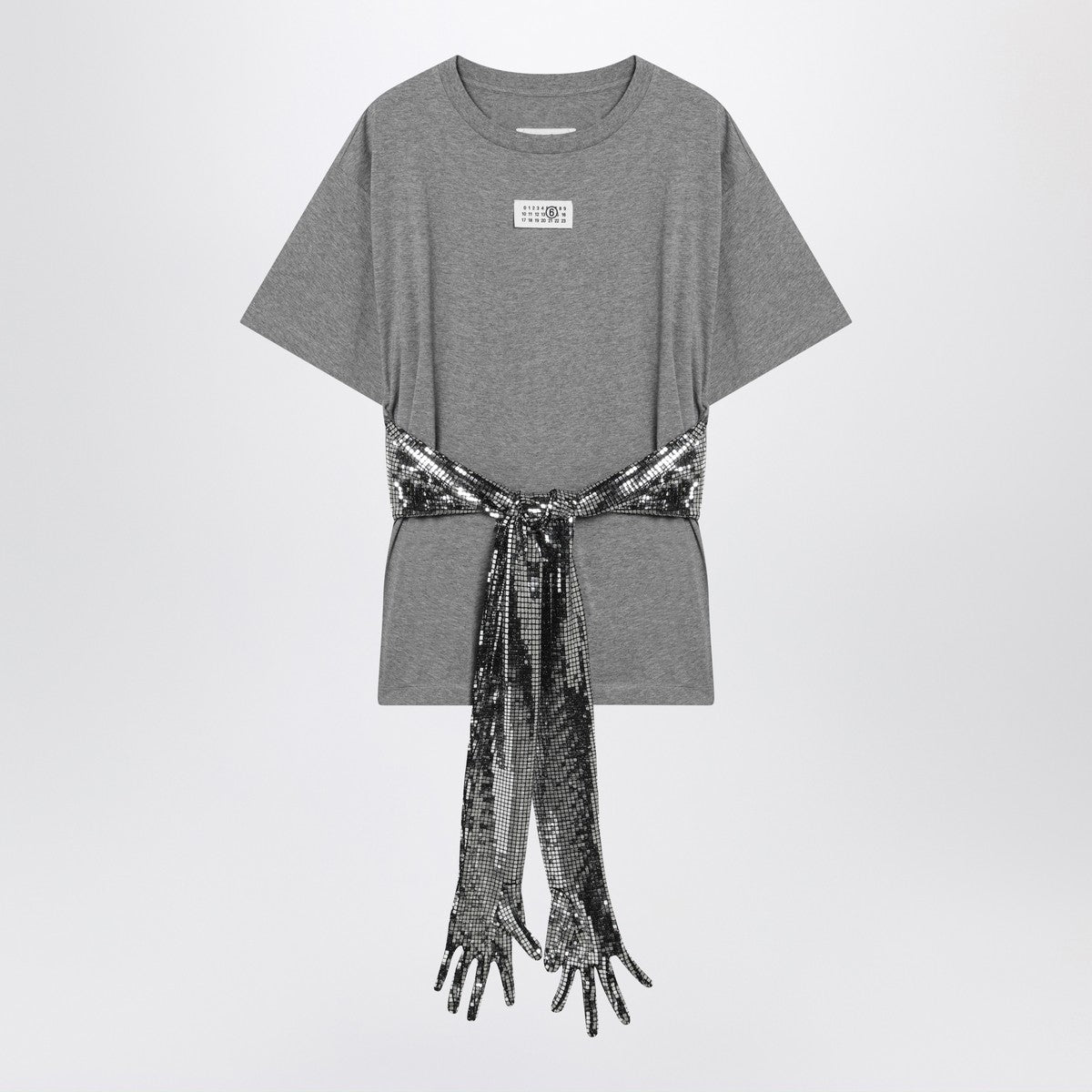 MM6 Maison Margiela Grey mélange cotton T-shirt with gloves