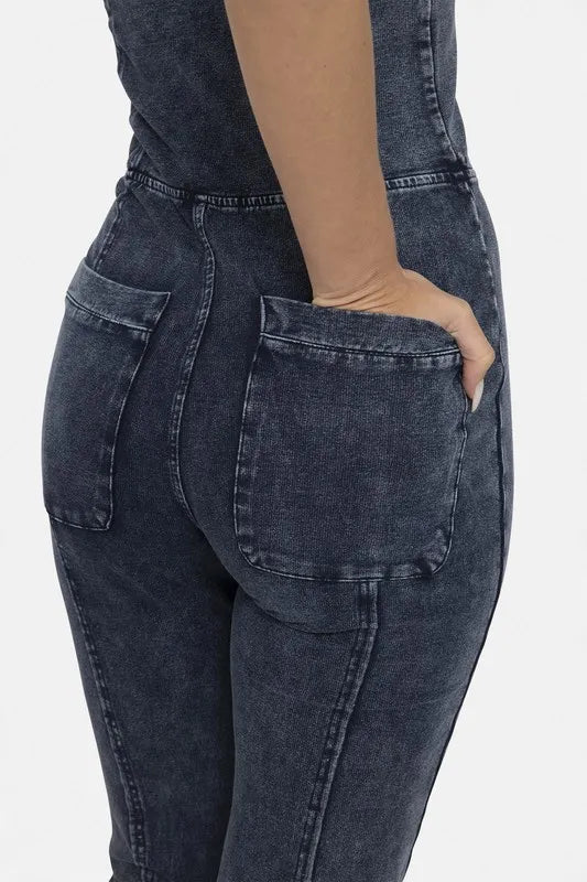 MONO B Cotton Blend Strapless Flared Jumpsuit-Mono B-DENIM-S-Urbanheer