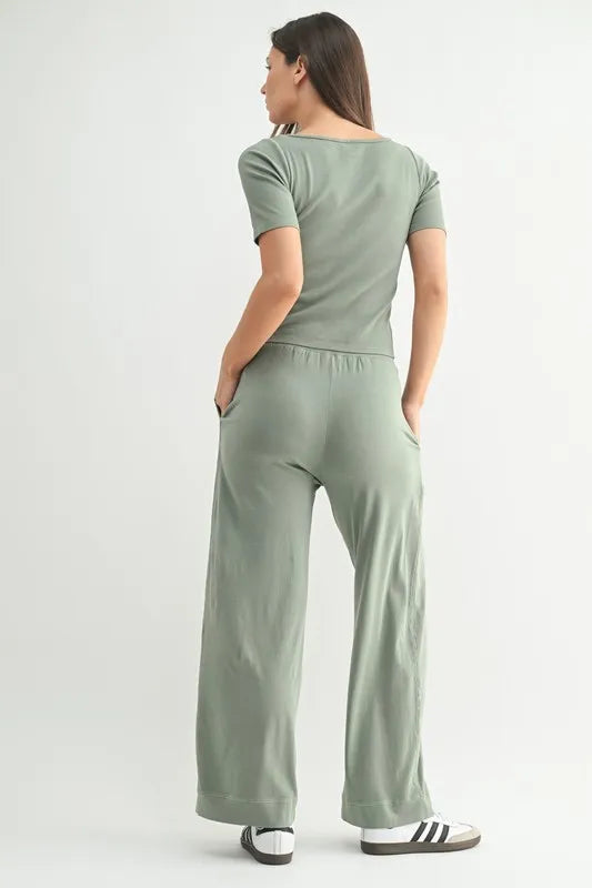 MONO B Vintage Ease Pima Cotton Tee and Pants Set-Mono B-SHADOW-S-Urbanheer