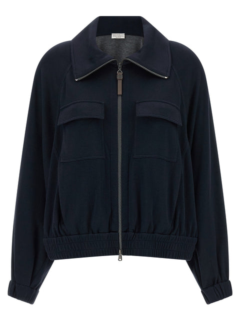 Brunello Cucinelli Shiny Zipper Pull Sweatshirt