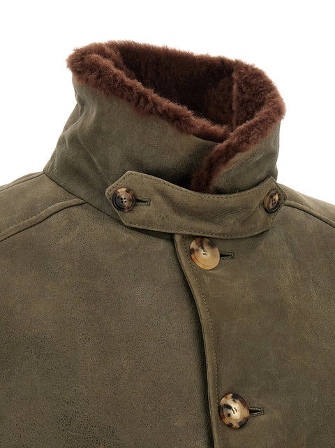 Brunello Cucinelli Waxed Shearling Bomber Jacket