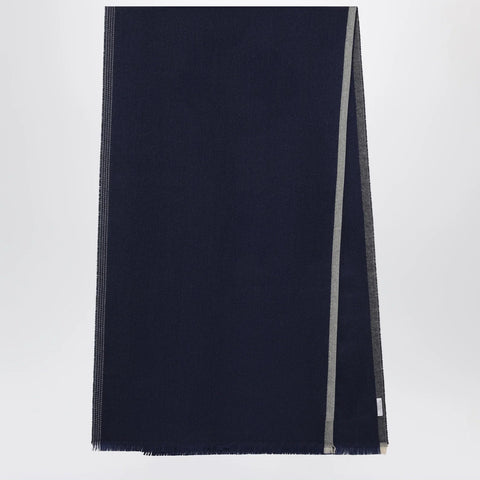 Brunello Cucinelli Blue/Brown/Grey Wool and Cashmere Scarf