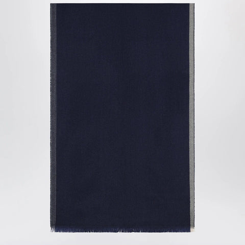 Brunello Cucinelli Blue/Brown/Grey Wool and Cashmere Scarf