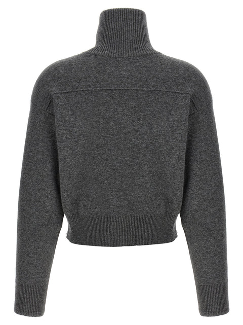 Brunello Cucinelli Shiny Zipper Pull Wool Cardigan