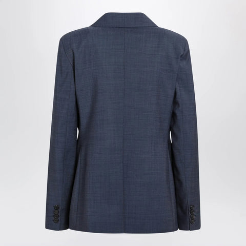 Max Mara Studio Double-Breasted Jacket in Denim Blue Wool Canvas