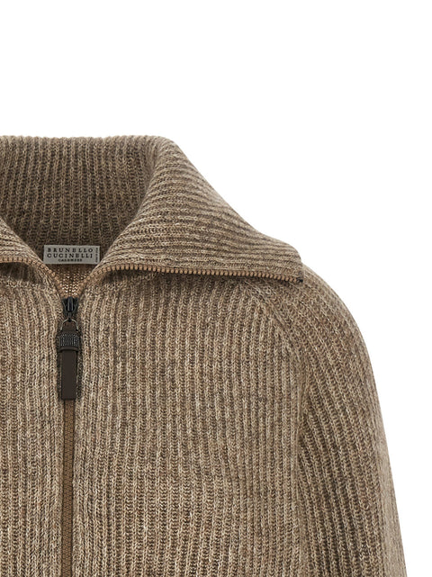 Brunello Cucinelli Shiny Zipper Pull Cardigan