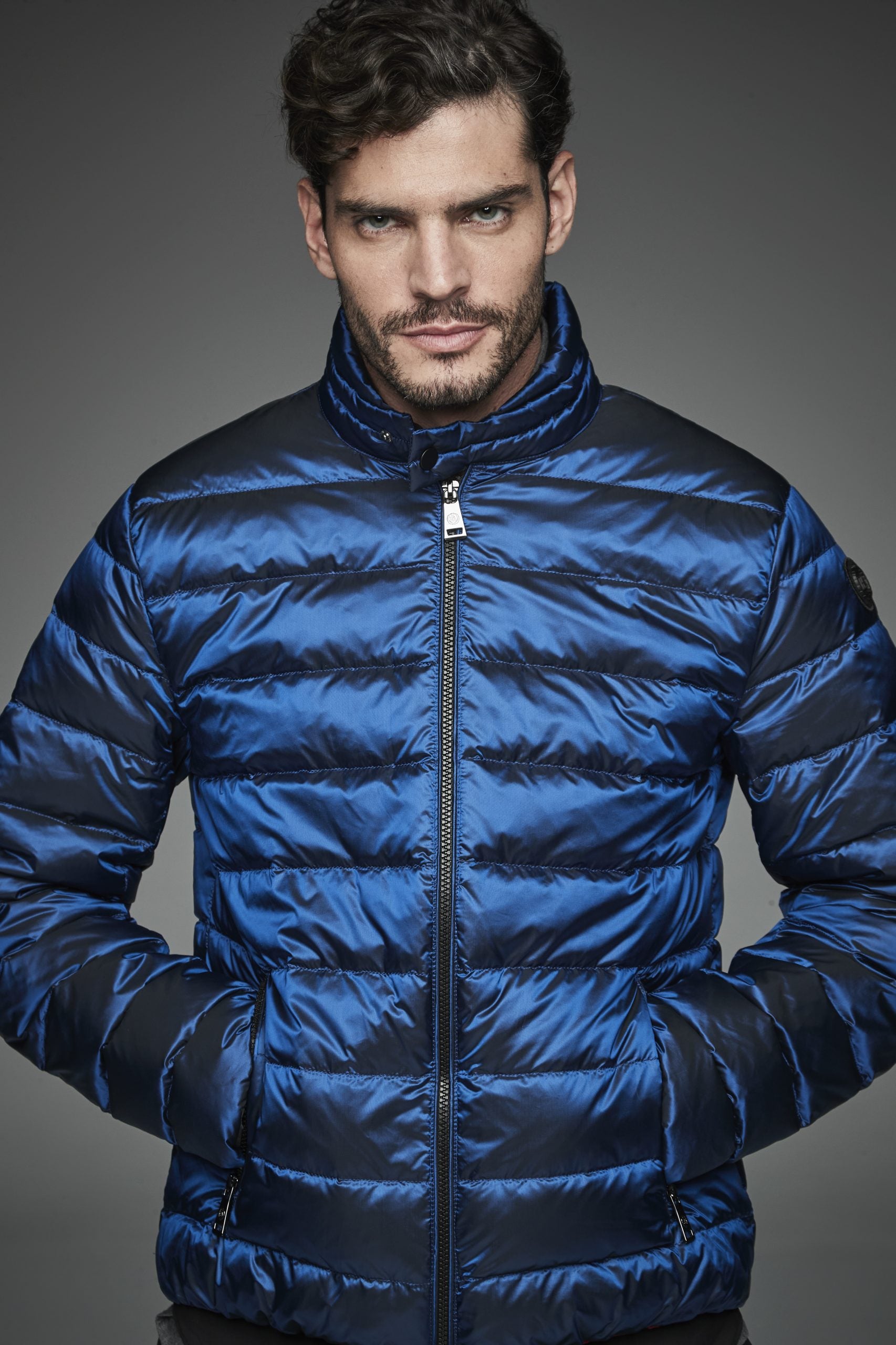 Men Short bomber style down jacket MURRAY-I Ink Blue-Jacket-Henry Arroway-S-Ink Blue-Urbanheer