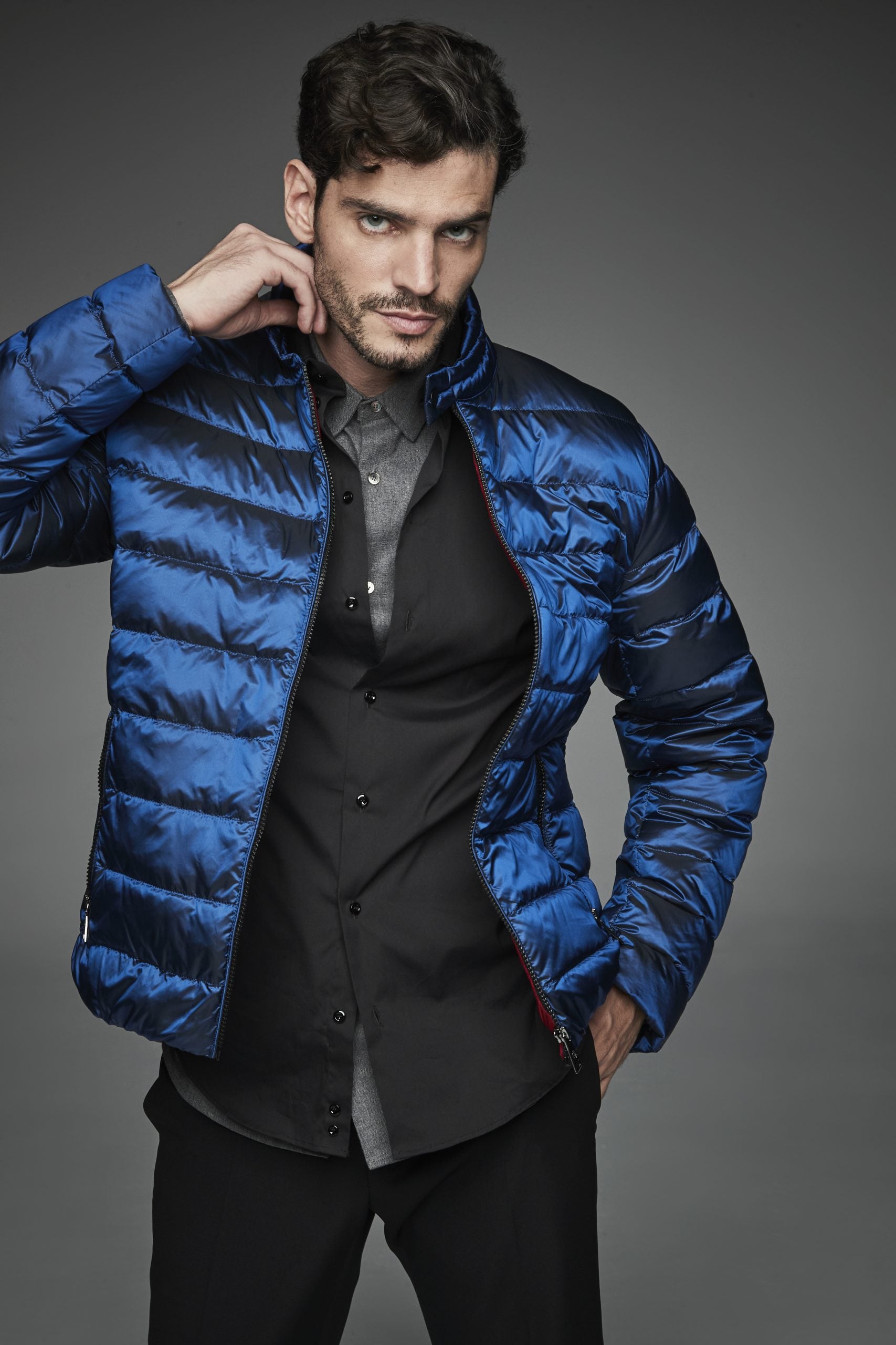 Men Short bomber style down jacket MURRAY-I Ink Blue-Jacket-Henry Arroway-S-Ink Blue-Urbanheer