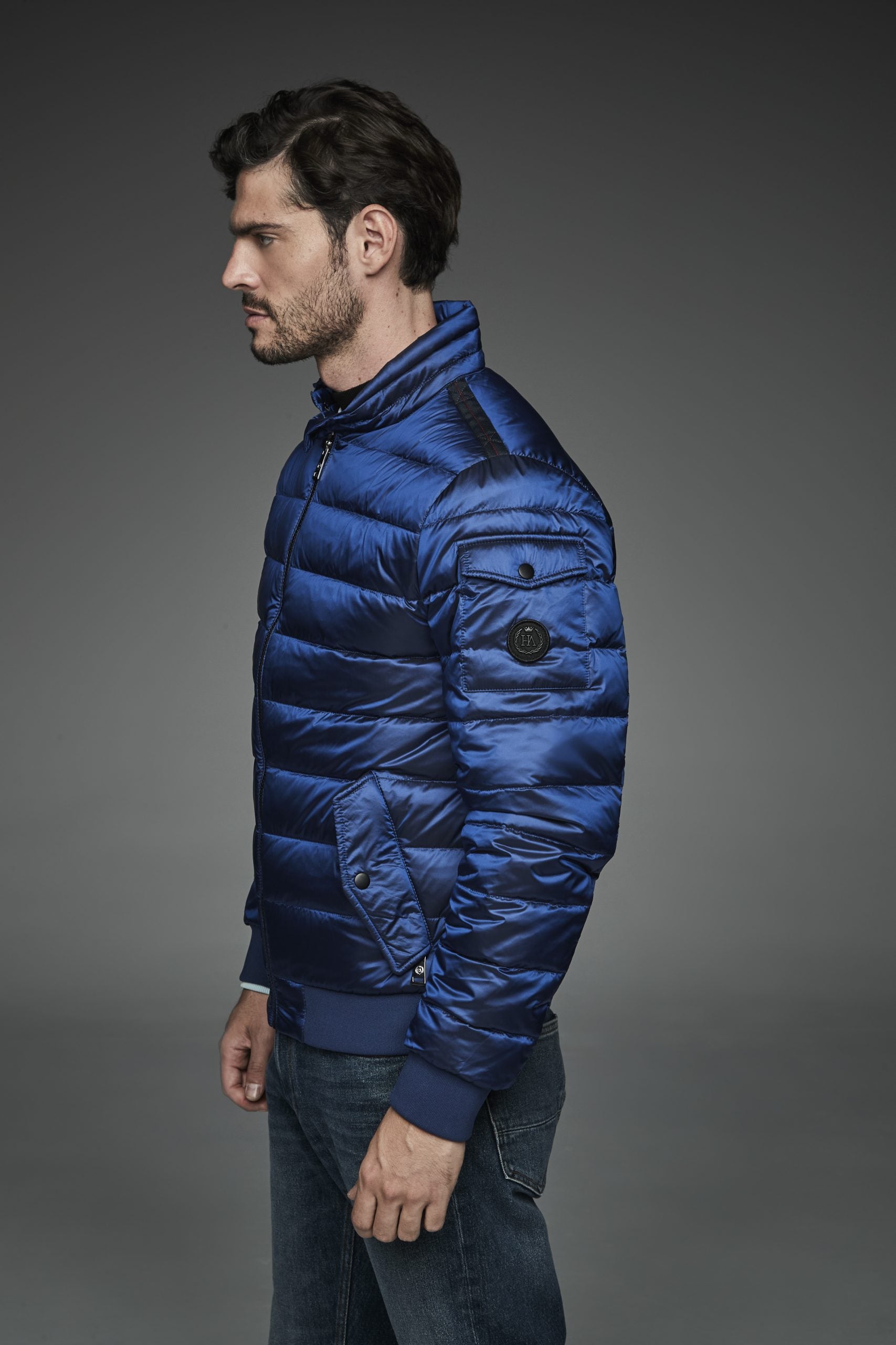 Men Short bomber style down jacket MURRAY-I Ink Blue-Jacket-Henry Arroway-S-Ink Blue-Urbanheer