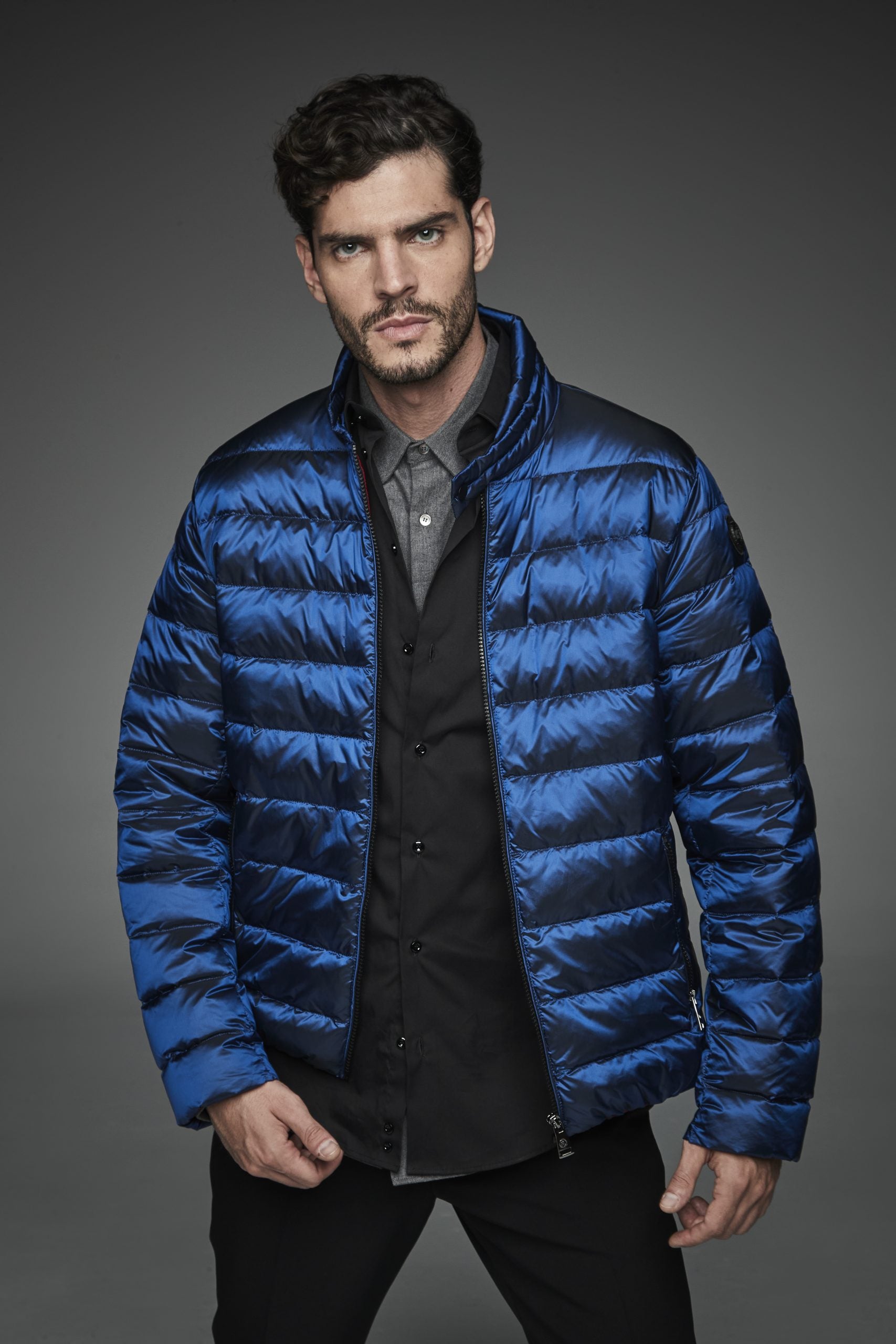 Men Short bomber style down jacket MURRAY-I Ink Blue-Jacket-Henry Arroway-S-Ink Blue-Urbanheer
