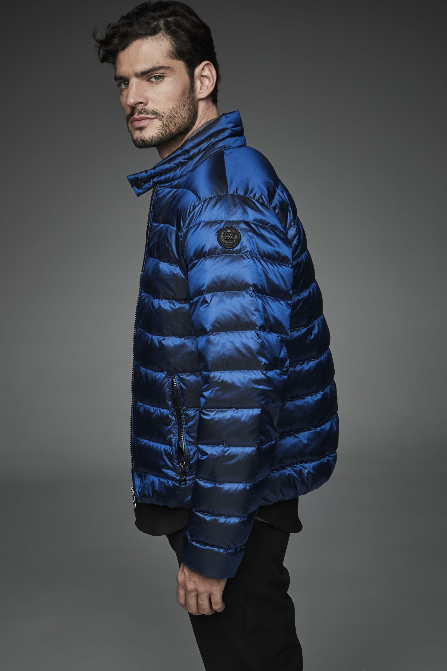 Men Short bomber style down jacket MURRAY-I Ink Blue-Jacket-Henry Arroway-S-Ink Blue-Urbanheer