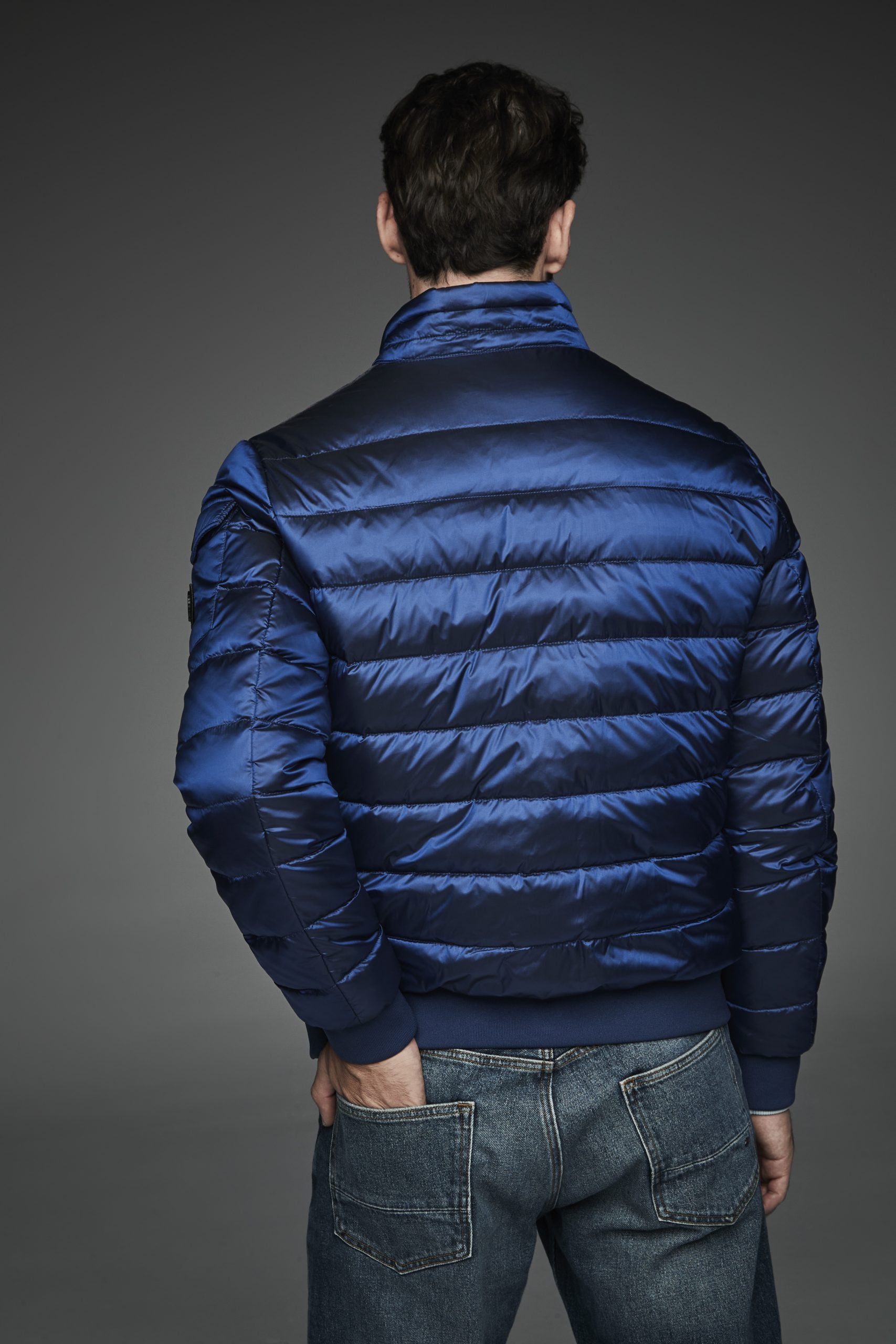 Men Short bomber style down jacket MURRAY-I Ink Blue-Jacket-Henry Arroway-S-Ink Blue-Urbanheer