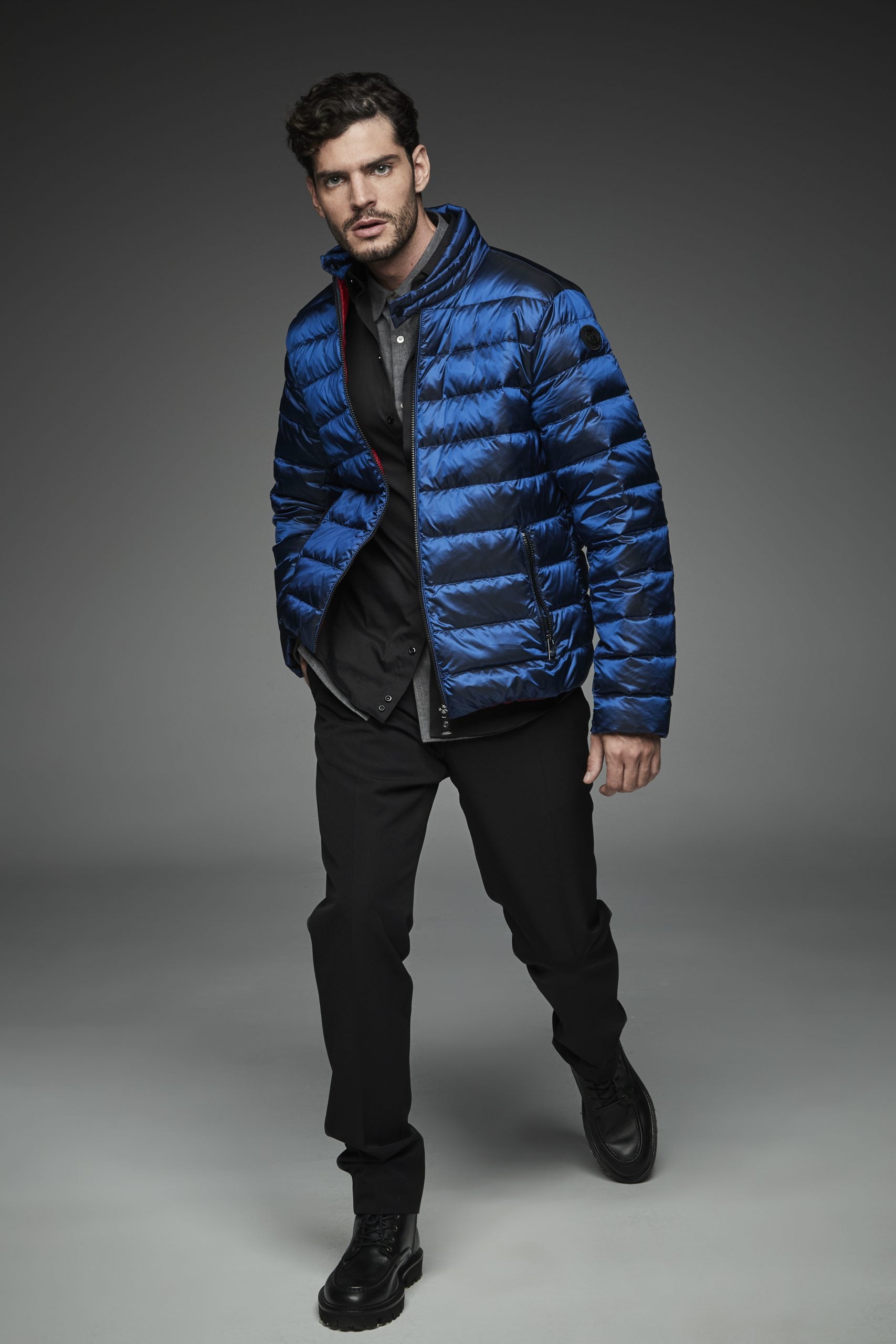 Men Short bomber style down jacket MURRAY-I Ink Blue-Jacket-Henry Arroway-S-Ink Blue-Urbanheer