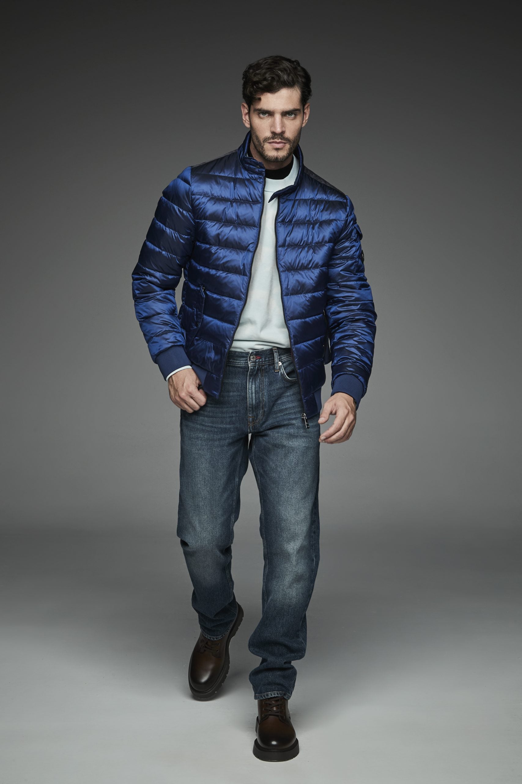 Men Short bomber style down jacket MURRAY-I Ink Blue-Jacket-Henry Arroway-S-Ink Blue-Urbanheer
