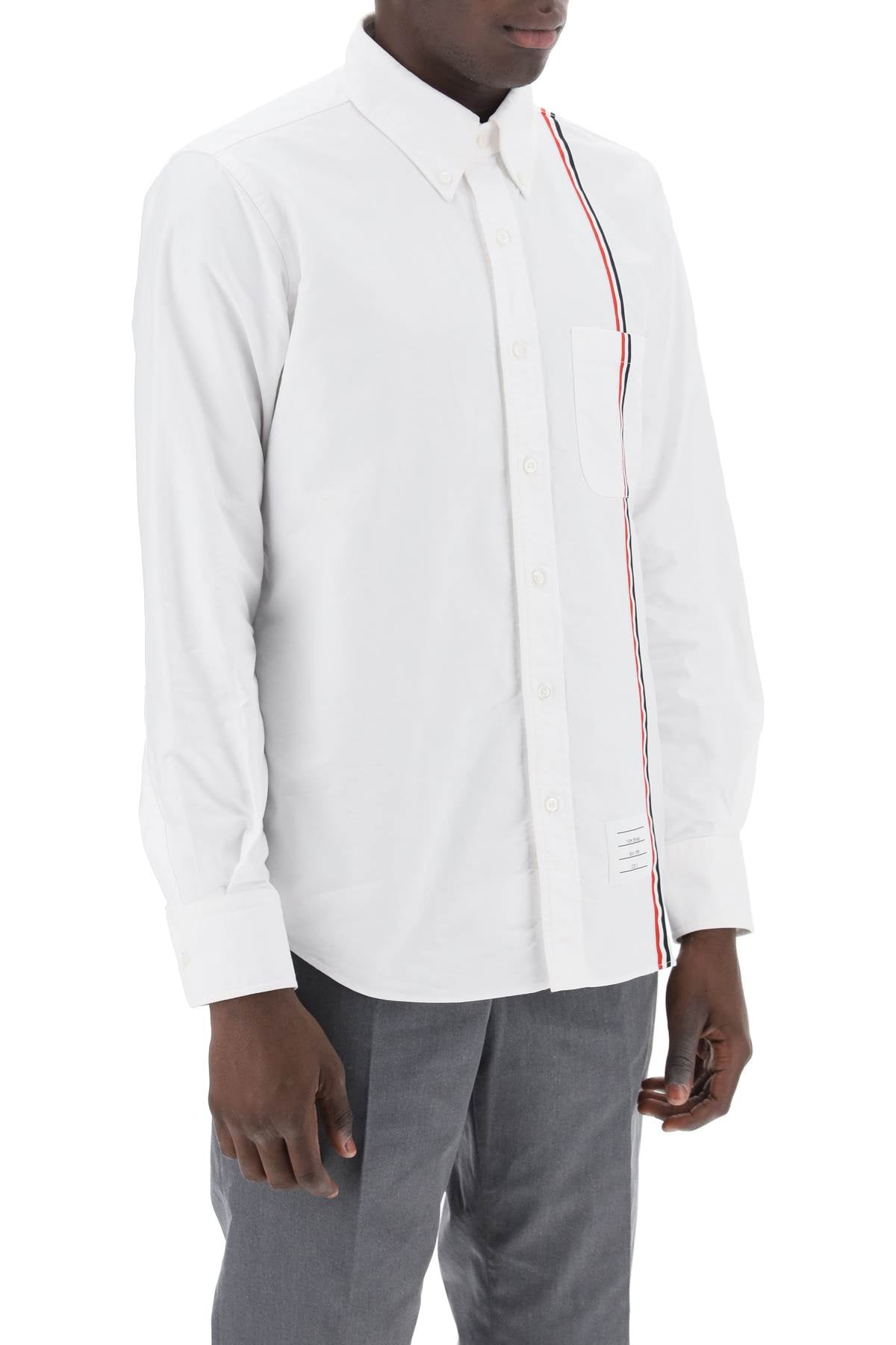 Thom Browne Button-Down Shirt With Tricolor Band-THOM BROWNE-1-Urbanheer