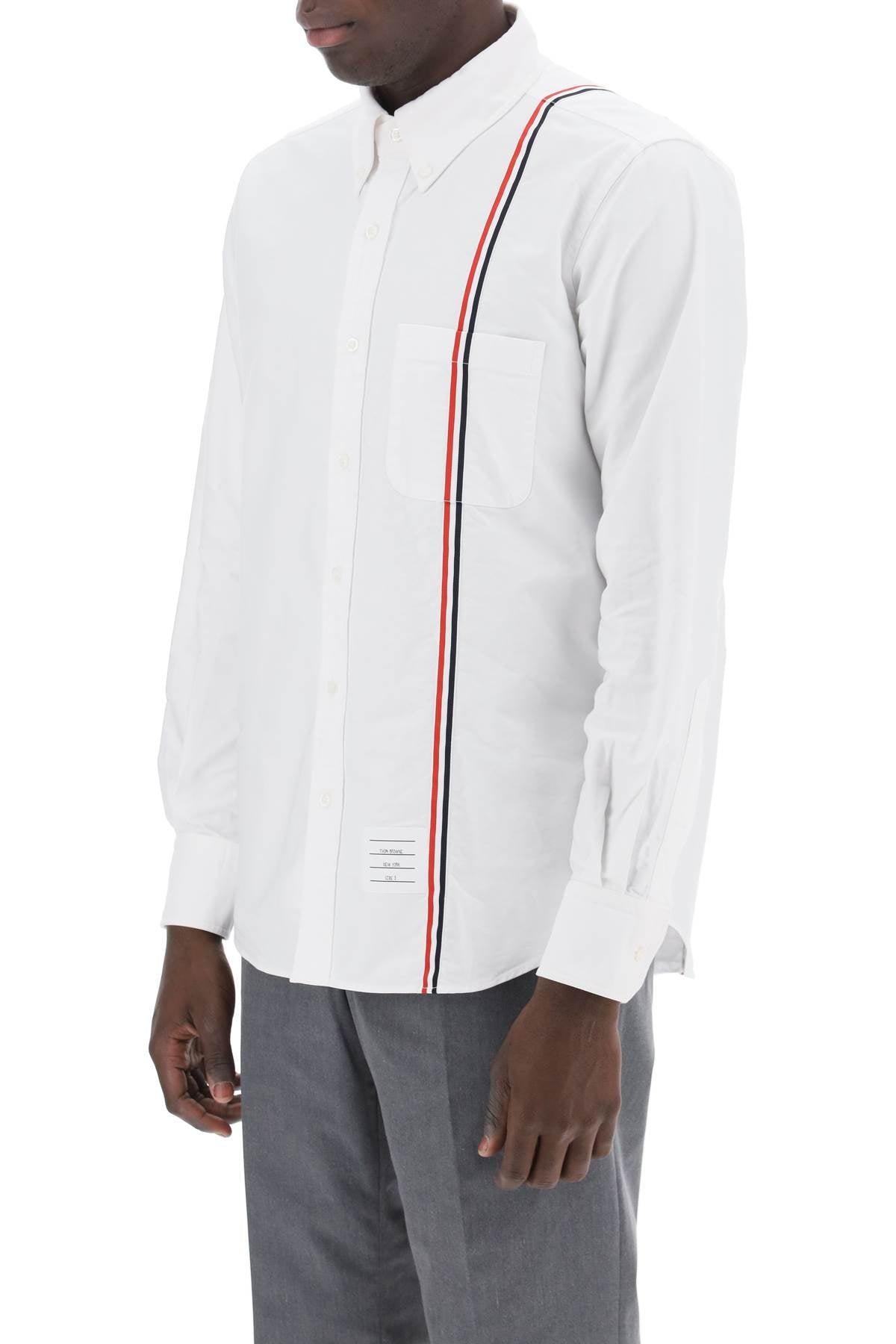Thom Browne Button-Down Shirt With Tricolor Band-THOM BROWNE-1-Urbanheer