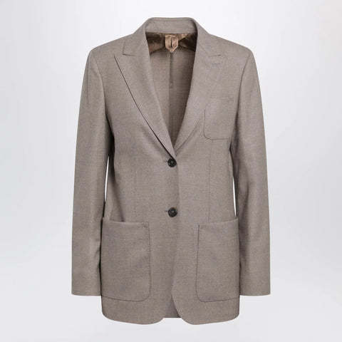 Max Mara Single-Breasted Jacket in Dark Khaki Cashmere Foulé