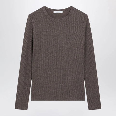 Max Mara Long-Sleeve T-Shirt in Dark Khaki Jersey