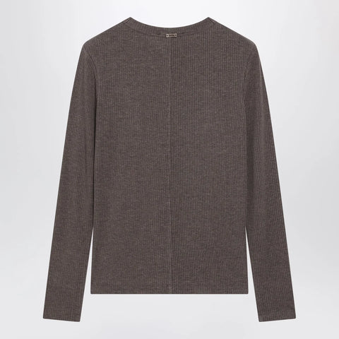 Max Mara Long-Sleeve T-Shirt in Dark Khaki Jersey