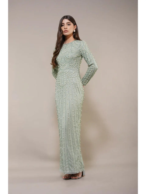Mabel Embellished Maxi Dress in Pistachio