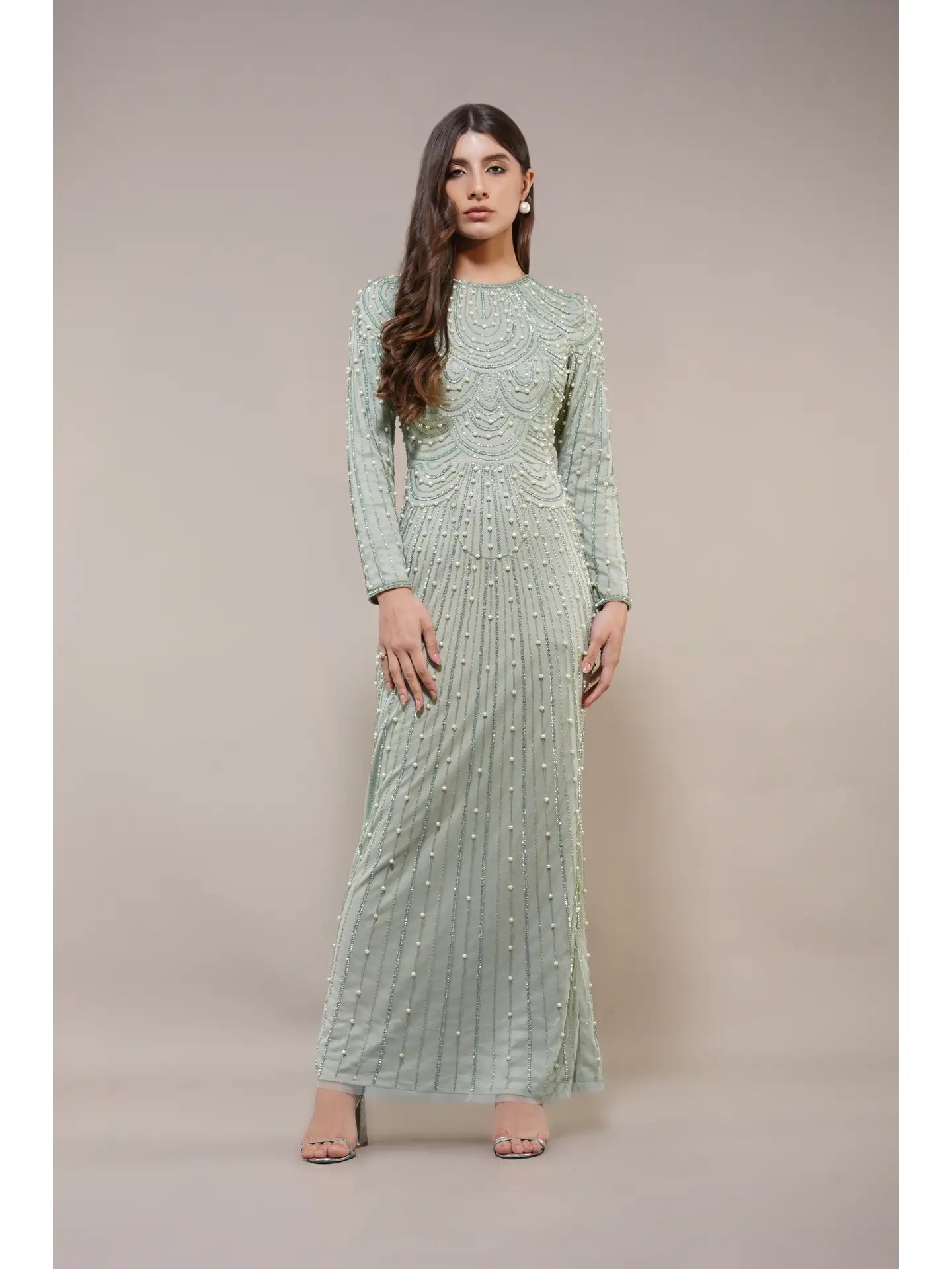 Mabel Embellished Maxi Dress in Pistachio