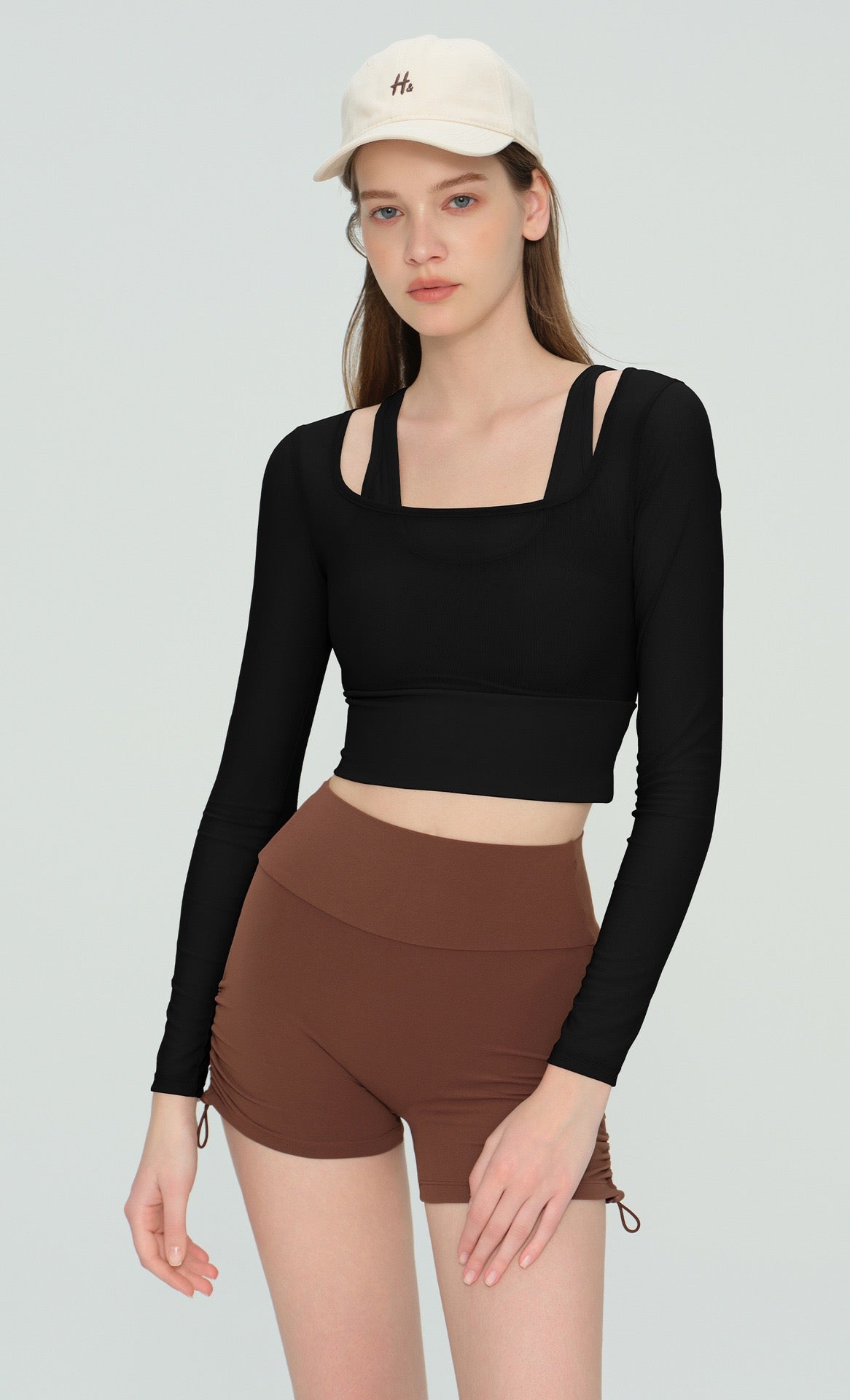 Mabel Sheer Mesh Long Sleeve Layered Crop Top