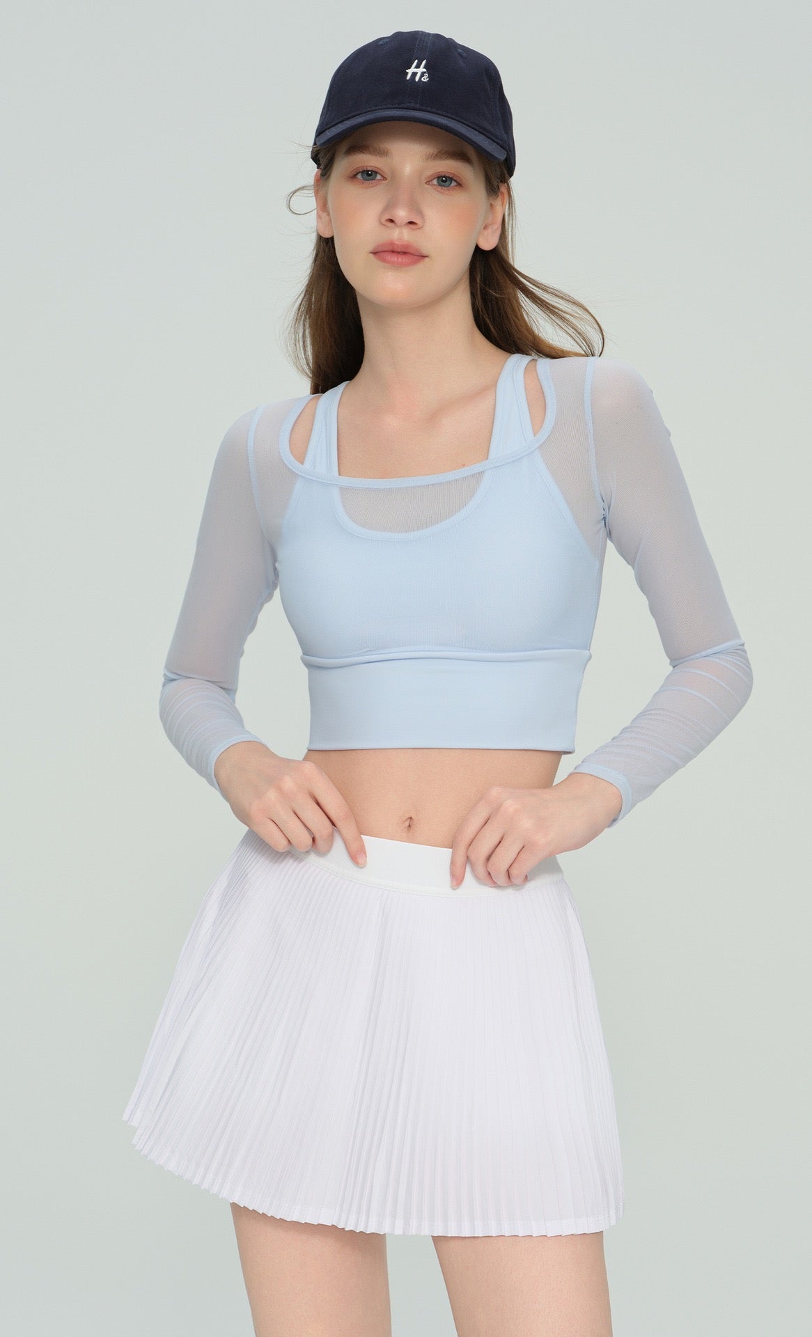 Mabel Sheer Mesh Long Sleeve Layered Crop Top