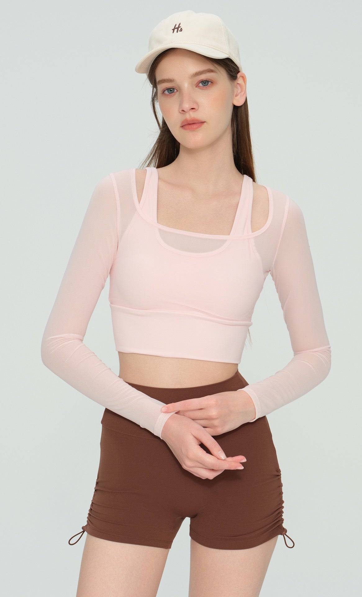 Mabel Sheer Mesh Long Sleeve Layered Crop Top